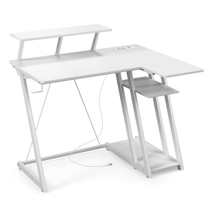 Costway - Table, Bureau Ordinateur, Table de Bureau, Poste de Travail avec Prises et Ports USB, Bureau de Jeu, Etagère de Rangement Support UC, Blanc