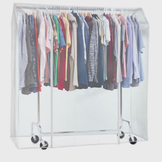 Portant Vêtement Solide, avec Housse Imperméable, sur Roulettes, Charge 130 kg, Réglable, Acier Chromé, Tatkraft Didrik & Schild, video
