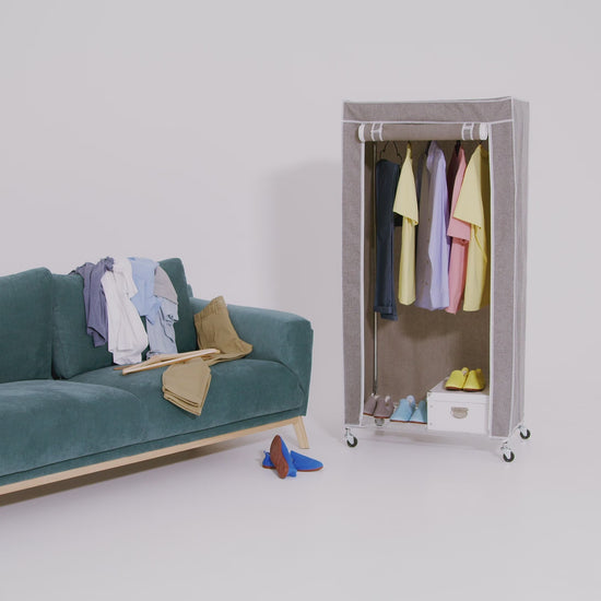 Armoire Portant a Vetement, Penderie Tissu Vetement, Solide, avec Housse en Tissu, avec Roulettes, art moon Buffalo, video