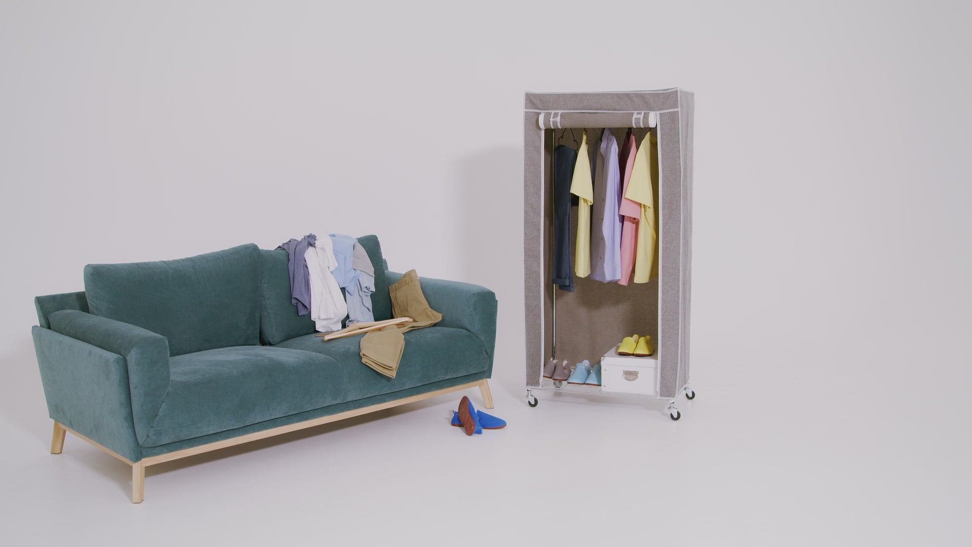 Armoire Portant a Vetement, Penderie Tissu Vetement, Solide, avec Housse en Tissu, avec Roulettes, art moon Buffalo, video