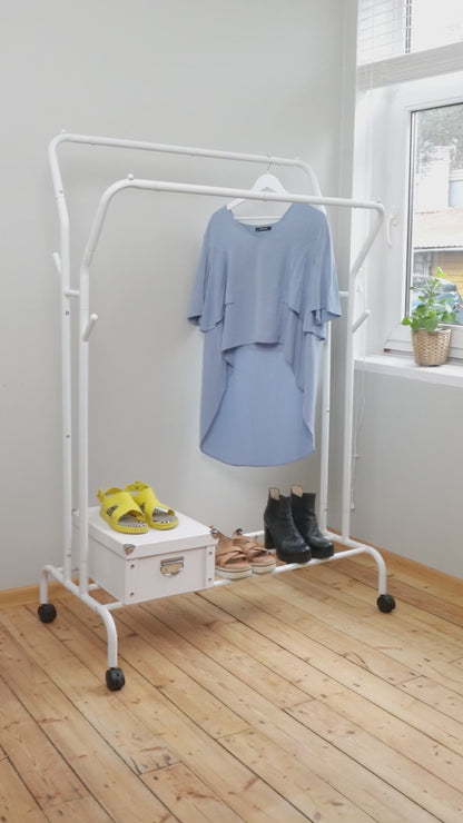 Tatkraft Swan – Portant à vêtements double solide sur roulettes avec étagère, jusqu’à 100 kg, 103,5 × 52,5 × 155 cm, blanc