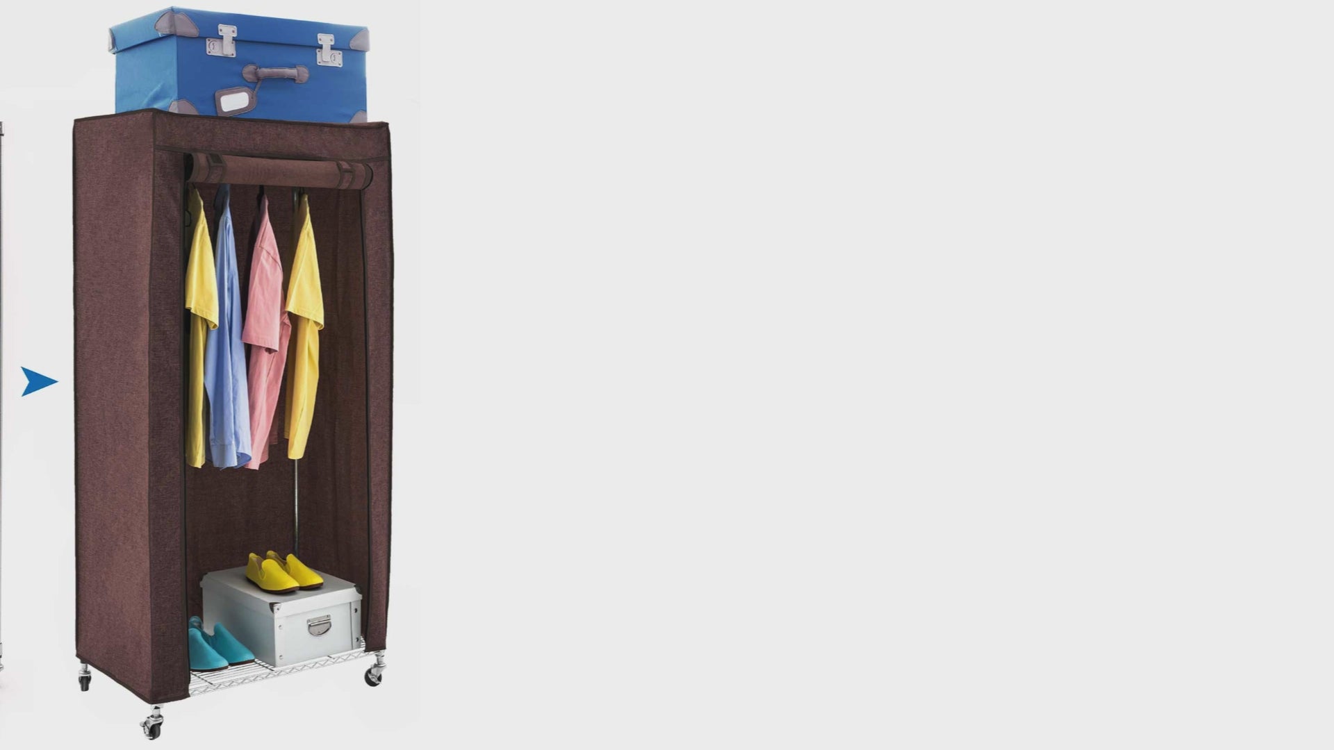 Armoire Tissu Penderie Mobile avec Housse, Portant à Vêtements Solide avec Roulettes et Range-Chaussures, art moon buffalo, video