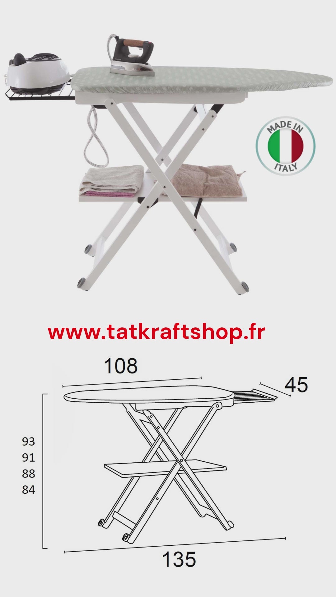 Table à Repasser, Planche à repasser, Réglable, avec Roulettes, ARIT STIROCOMODO, Couleur Blanc_video_s