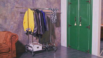 Portant Vêtement Solide 100 kg, 100 kg Capacité, Portant a Roulette, avec Range-Chaussures, Chromé, Tatkraft Tiger, 7