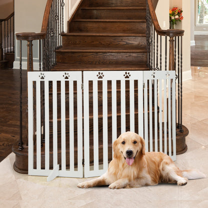 Barriere Chien, Barrière pour Chien sans Percer, Autoportante 3 Panneaux en Bois Charnières Métalliques à 360° Blanc, Costway, 2