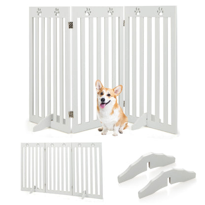 Barriere Chien, Barrière pour Chien sans Percer, Autoportante 3 Panneaux en Bois Charnières Métalliques à 360° Blanc, Costway, 1