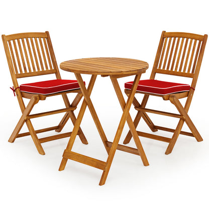 Ensemble Table et Chaise, Table et Chaise de Jardin, Pliable, 2 Chaises et1 Table Ronde en Bois, Naturel Rouge, Costway, 1