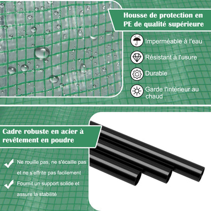 Serre de Jardin, avec Étagère à Plantes 3 Niveaux 2 Portes Zippées, Jardin Couvert, Adossée en PE, Vert, Costway, 7