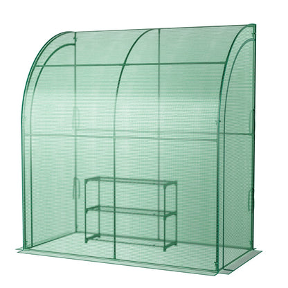 Serre de Jardin, avec Étagère à Plantes 3 Niveaux 2 Portes Zippées, Jardin Couvert, Adossée en PE, Vert, Costway, 1