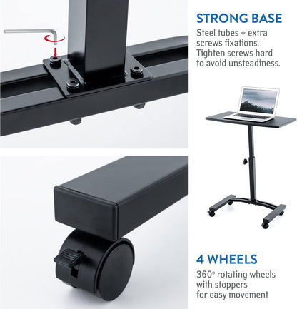 Bureau pour ordinateur portable, base robuste, 4 roues rotatives à 360°, Tatkraft Dream 
