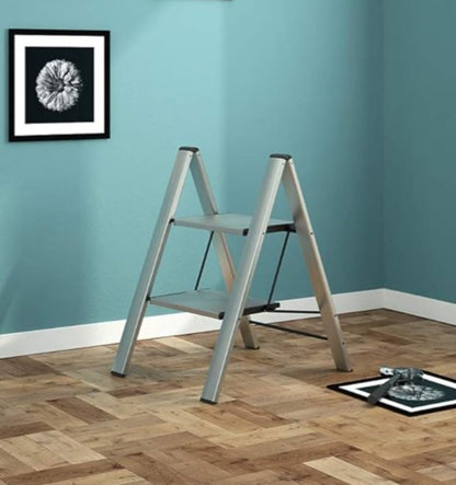 Escalier domestique, 2 marches, en aluminium, marches antidérapantes, capacité de charge jusqu'à 150 kg