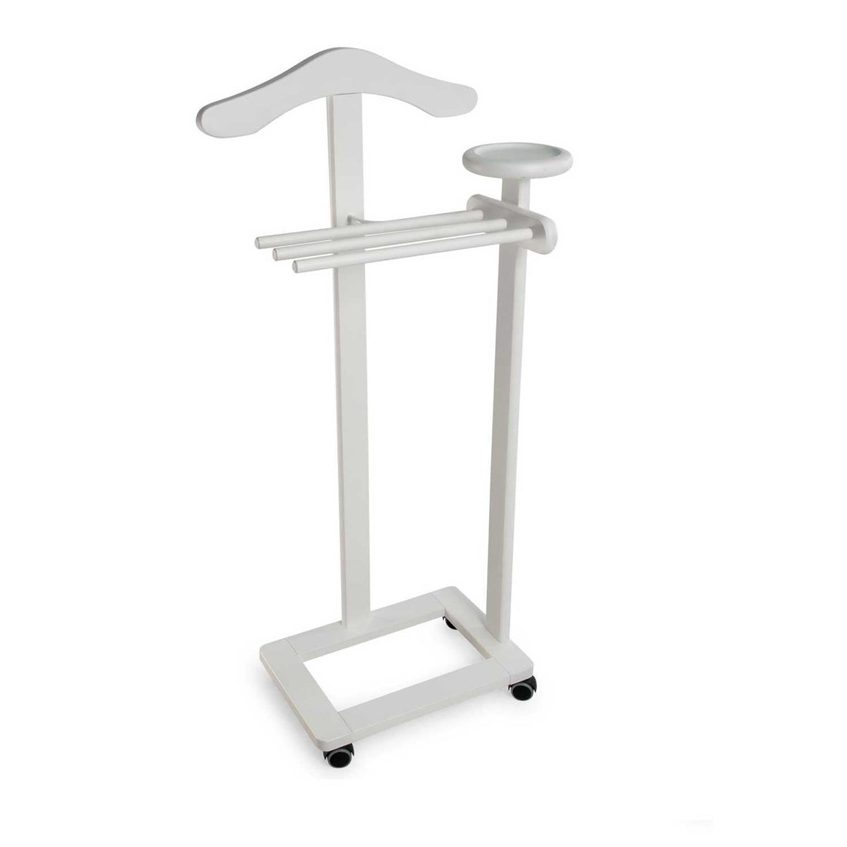 ARIT - Valet de nuit ANTIMO, Composé d'un cintre, de 3 porte-pantalons et d'une tablette de rangement, Couleur blanc laqué, 2