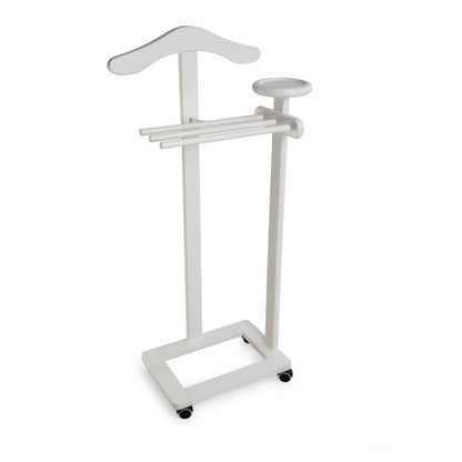 ARIT - Valet de nuit ANTIMO, Composé d'un cintre, de 3 porte-pantalons et d'une tablette de rangement, Couleur blanc laqué, 2