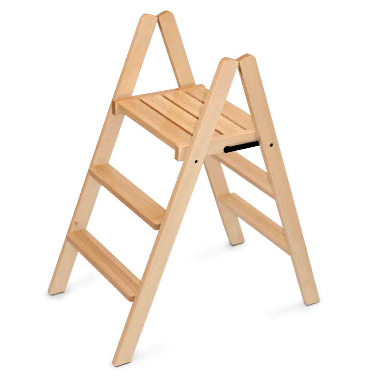 Escabeau DOROTEA, Tabouret pliant, équipé de 2 marches et d'une large plateforme - couleur naturellele