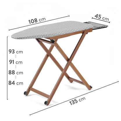 Table à repasser STIROLIGHT, hauteur réglable : 84-88-91-93 cm, roulettes à la base, repose-fer coulissant - Couleur Cerise, ARIT, 3