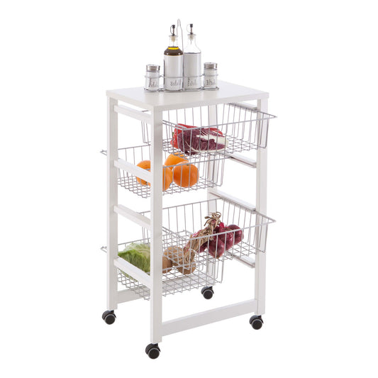 Chariot de cuisine GINGERONE, Desserte Cuisine, Desserte a Roulette, Desserte Bois, 4 paniers coulissants, blanche, Arit, 1