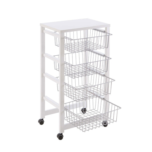 Chariot de cuisine GINGERONE, Desserte Cuisine, Desserte a Roulette, Desserte Bois, 4 paniers coulissants, blanche, Arit, 2