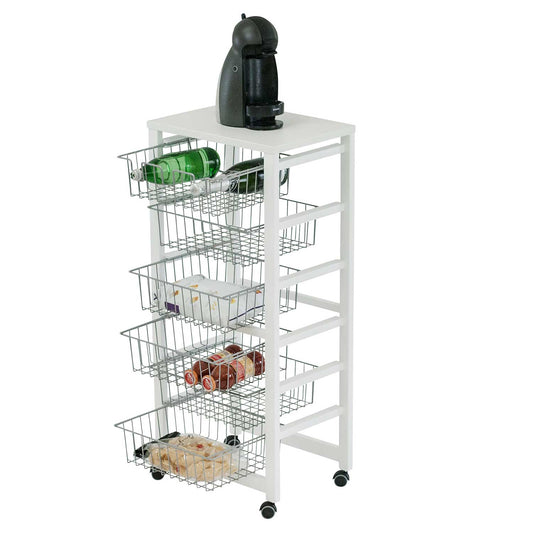 Chariot de cuisine GUSTAVO, Desserte Cuisine, Desserte a Roulette, Desserte Bois, 5 cestini, laccato bianco, Arit, 1