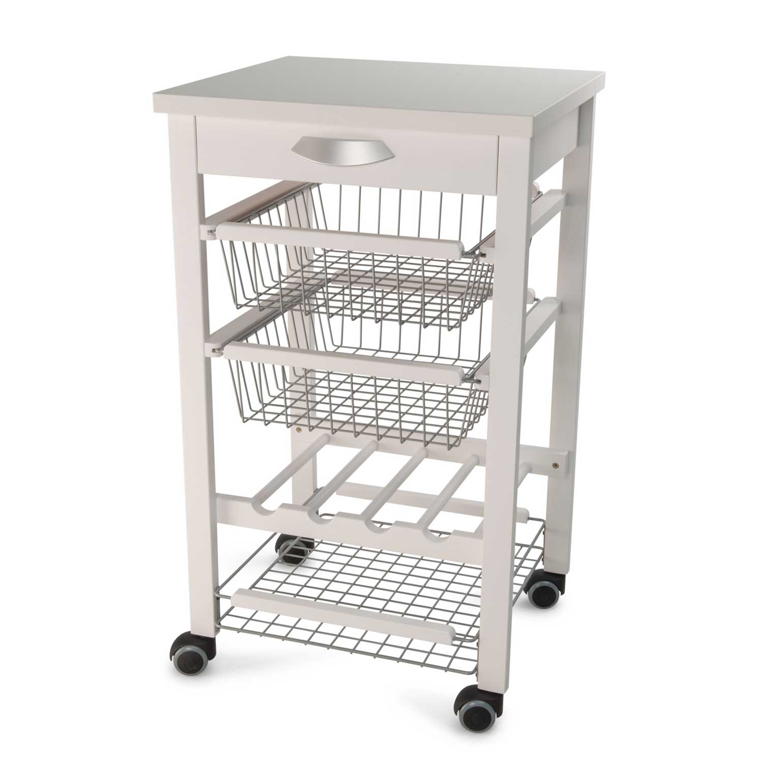 Chariot de cuisine ARTURO, Desserte Cuisine, Desserte a Roulette, Desserte Bois, Bouteille Central, blanc, Arit, 2