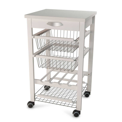 Chariot de cuisine ARTURO, Desserte Cuisine, Desserte a Roulette, Desserte Bois, Bouteille Central, blanc, Arit, 2