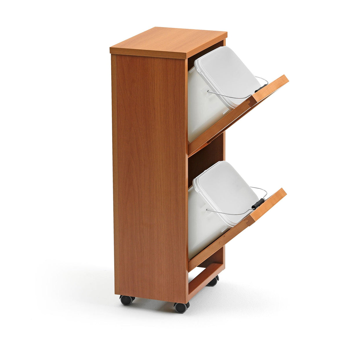 Rangement Madeira 2, Meuble Poubelle, Desserte Poubelle, Desserte Cuisine, 2 poubelles amovibles de 12 l, cerise, Arit, 1