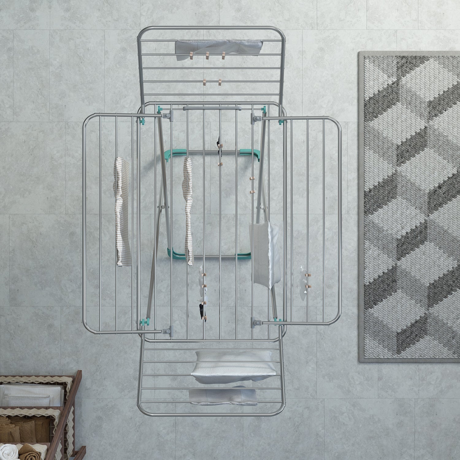 Étendoir a linge intérieur a ailes et pliable 30m, Antirouille, Fabriqué en Italie 